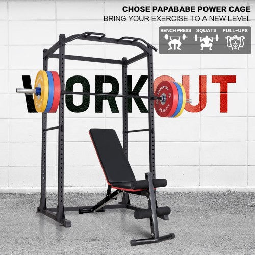 Power Cage, Multifunctional 1200lb Capacity Squat Rack with 2 Extra J-Hooks for Squats, Bench Press, Pull Ups, Strength Training, Home, Gym - 1026785 Power Cage, Multifunctional 1200lb Capacity Squat Rack with 2 Extra J-Hooks for Squats, Bench Press, Pull Ups, Strength Training, Home, Gym - 1026785